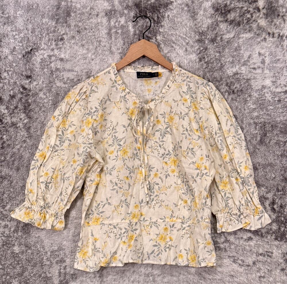 Polo Ralph Lauren Top 12 Womens Floral Linen Ruffle Detailing Blouse
